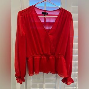 1.state faux wrap peplum blouse. Red. Size small.